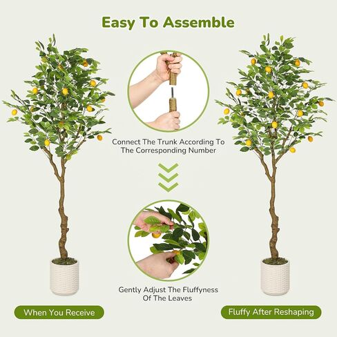 GarveeHome 6FT Artificial Lemon Tree Indoor, Pre Potted Faux Lemon Tree with Realistic Fruit and Lifelike Leaves, Fake Lemom Plant with 100 Lights for Indoor Home Decor Office Living Room in Saudi Arabia