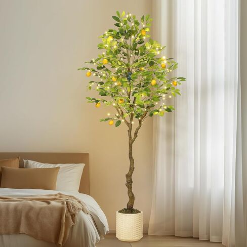 GarveeHome 6FT Artificial Lemon Tree Indoor, Pre Potted Faux Lemon Tree with Realistic Fruit and Lifelike Leaves, Fake Lemom Plant with 100 Lights for Indoor Home Decor Office Living Room in Saudi Arabia