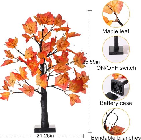 2 Pack Fall Lighted Maple Tree 48 LED Lights Thanksgiving Decoration Artificial Tree Lights 20 inch Battery or USB Powered DIY Table Light for Desktop Autumn Harvest Party Indoor Decor in Saudi Arabia