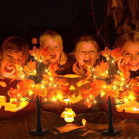 2 Pack Fall Lighted Maple Tree 48 LED Lights Thanksgiving Decoration Artificial Tree Lights 20 inch Battery or USB Powered DIY Table Light for Desktop Autumn Harvest Party Indoor Decor in Saudi Arabia