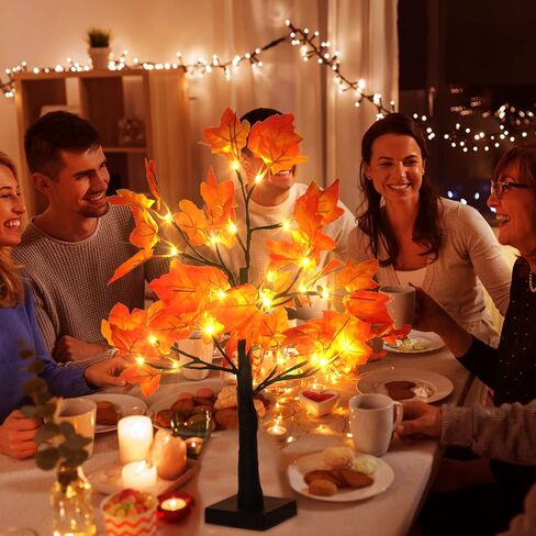 2 Pack Fall Lighted Maple Tree 48 LED Lights Thanksgiving Decoration Artificial Tree Lights 20 inch Battery or USB Powered DIY Table Light for Desktop Autumn Harvest Party Indoor Decor in Saudi Arabia