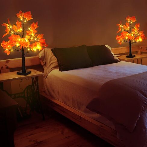 2 Pack Fall Lighted Maple Tree 48 LED Lights Thanksgiving Decoration Artificial Tree Lights 20 inch Battery or USB Powered DIY Table Light for Desktop Autumn Harvest Party Indoor Decor in Saudi Arabia