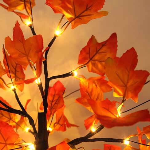 2 Pack Fall Lighted Maple Tree 48 LED Lights Thanksgiving Decoration Artificial Tree Lights 20 inch Battery or USB Powered DIY Table Light for Desktop Autumn Harvest Party Indoor Decor in Saudi Arabia