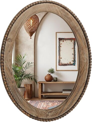 Luxenhome Arch Wall Mirror ، 26 "x40" مرايا جدران مؤطرة الخشب ، مرآة خشبية مزرعة مزرعة ، مرآة جدار مدخل ، مرآة مركبة على الحائط ديكور جدار غرفة المعيشة in Kuwait