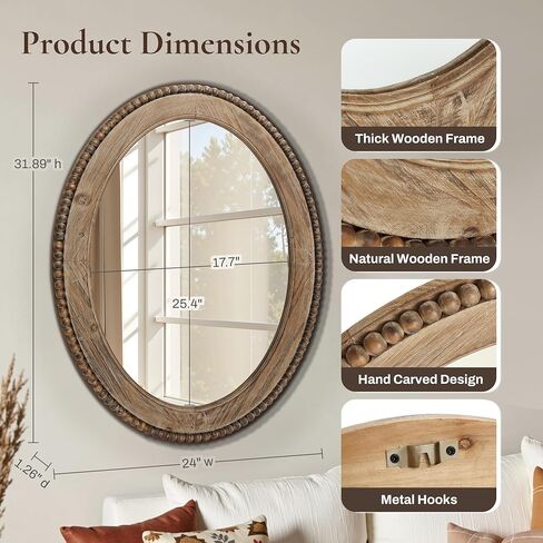 Luxenhome Arch Wall Mirror ، 26 "x40" مرايا جدران مؤطرة الخشب ، مرآة خشبية مزرعة مزرعة ، مرآة جدار مدخل ، مرآة مركبة على الحائط ديكور جدار غرفة المعيشة in Kuwait