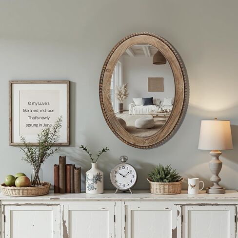 Luxenhome Arch Wall Mirror ، 26 "x40" مرايا جدران مؤطرة الخشب ، مرآة خشبية مزرعة مزرعة ، مرآة جدار مدخل ، مرآة مركبة على الحائط ديكور جدار غرفة المعيشة in Kuwait