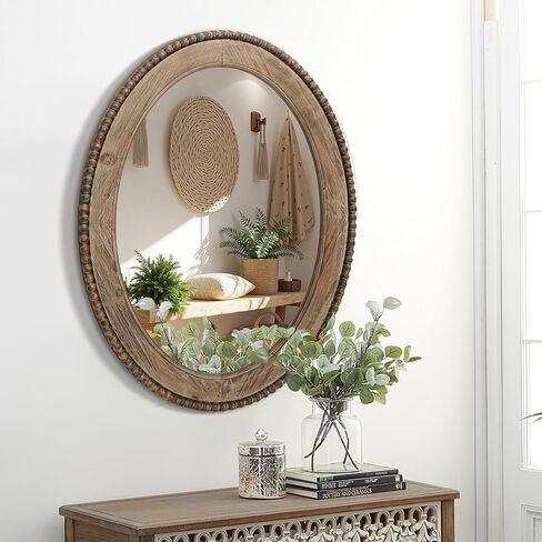 Luxenhome Arch Wall Mirror ، 26 "x40" مرايا جدران مؤطرة الخشب ، مرآة خشبية مزرعة مزرعة ، مرآة جدار مدخل ، مرآة مركبة على الحائط ديكور جدار غرفة المعيشة in Kuwait