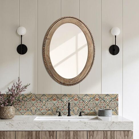 Luxenhome Arch Wall Mirror ، 26 "x40" مرايا جدران مؤطرة الخشب ، مرآة خشبية مزرعة مزرعة ، مرآة جدار مدخل ، مرآة مركبة على الحائط ديكور جدار غرفة المعيشة in Kuwait