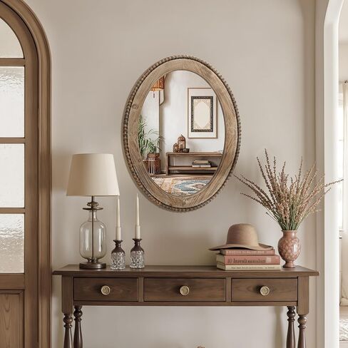 Luxenhome Arch Wall Mirror ، 26 "x40" مرايا جدران مؤطرة الخشب ، مرآة خشبية مزرعة مزرعة ، مرآة جدار مدخل ، مرآة مركبة على الحائط ديكور جدار غرفة المعيشة in Kuwait