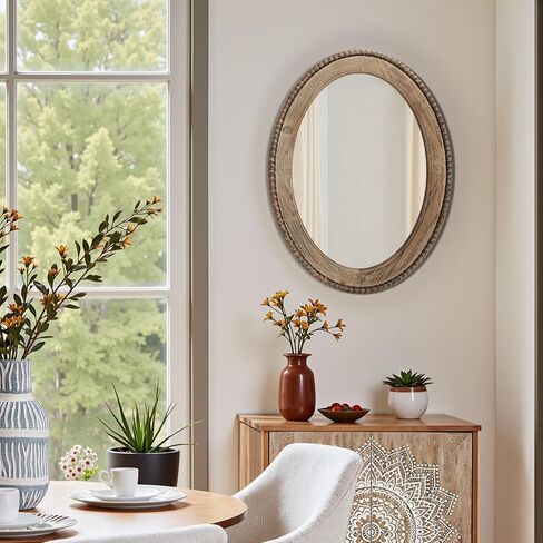 Luxenhome Arch Wall Mirror ، 26 "x40" مرايا جدران مؤطرة الخشب ، مرآة خشبية مزرعة مزرعة ، مرآة جدار مدخل ، مرآة مركبة على الحائط ديكور جدار غرفة المعيشة in Kuwait