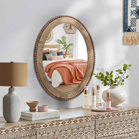 Luxenhome Arch Wall Mirror ، 26 "x40" مرايا جدران مؤطرة الخشب ، مرآة خشبية مزرعة مزرعة ، مرآة جدار مدخل ، مرآة مركبة على الحائط ديكور جدار غرفة المعيشة in Kuwait