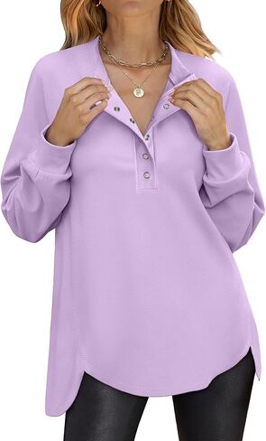 anrabess women sweatshirt long sweve tunic henley قمم فضفاضة فتحة زر غير رسمية pullover 2025 خريف الشتاء ملابس الشتاء in Saudi Arabia