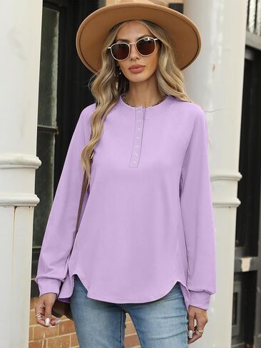 anrabess women sweatshirt long sweve tunic henley قمم فضفاضة فتحة زر غير رسمية pullover 2025 خريف الشتاء ملابس الشتاء in Saudi Arabia
