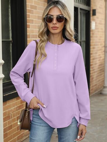 anrabess women sweatshirt long sweve tunic henley قمم فضفاضة فتحة زر غير رسمية pullover 2025 خريف الشتاء ملابس الشتاء in Saudi Arabia