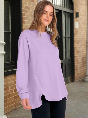 anrabess women sweatshirt long sweve tunic henley قمم فضفاضة فتحة زر غير رسمية pullover 2025 خريف الشتاء ملابس الشتاء in Saudi Arabia
