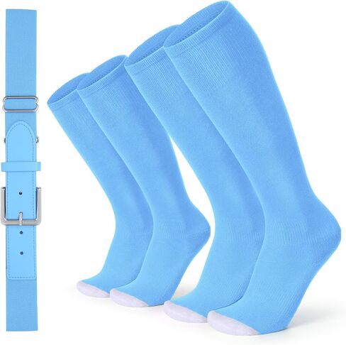 XZQTIVE 2 Pairs of Baseball Socks and 1 Belt Combo Set Adjustable Softball Socks and Belt for Youth Adult in Kuwait