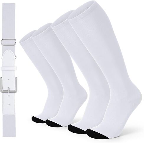 XZQTIVE 2 Pairs of Baseball Socks and 1 Belt Combo Set Adjustable Softball Socks and Belt for Youth Adult in Kuwait