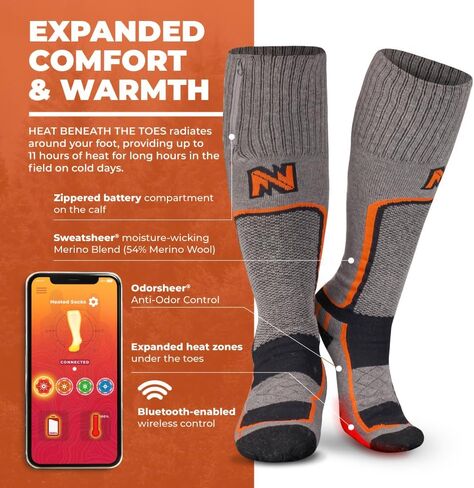 Fieldsheer Pro Merino Wool Heated Socks for Men with Bluetooth Control, Four Heat Settings, Arch Support & Cushioning in Saudi Arabia
