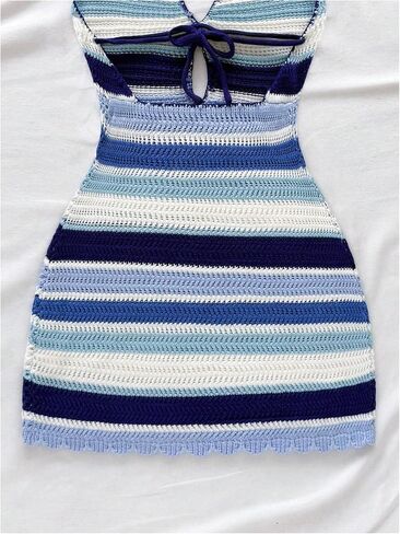 SOLY HUX Women's Striped Bodycon Halter Dress Sleeveless Cut Out Backless Beach Vacation Mini Knit Dresses in Kuwait