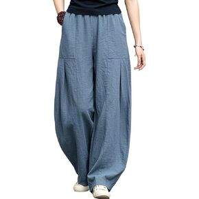 IXIMO Women's Linen Wide Leg Pants Casual Elastic Waist Loose Lantern Trousers Front Pockets in Kuwait