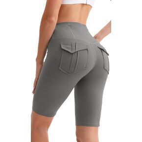 شورتات راكب الدراجة النارية مع 3 جيوب غنائم عالية الخصر السيطرة على البطن spandex اليوغا شورتات تجريب الصالة الرياضية تشغيل الأسود in Kuwait