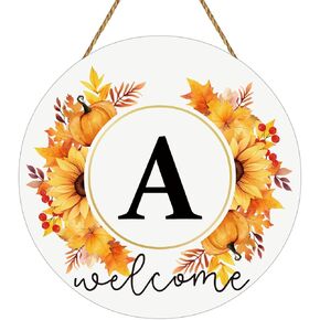 Fall Door Wreath Monogram Letter S Floral Fall Door Decor Fall Welcome Sign Family Last Name Initial Door Sign Wooden Sunflower Maple Leaf Pumpkin Wall Decor for Harvest Farmhouse Indoor Home Decor in Kuwait