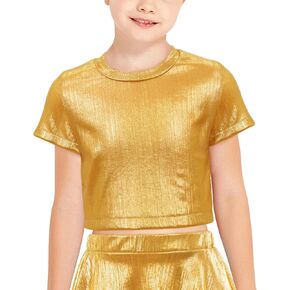 Happy Cherry Kids Girls Shiny Metallic Short Sleeve T-Shirt Hip Hop Jazz Dance Tops Performance Sparkly Dancewear in Saudi Arabia