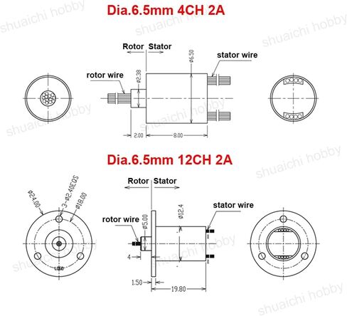 1 PCS Diameter 6/8/12/22mm Rotary Joint mini Slip Ring 2/4/6/12/18/24CH 1A-20A Remote Control Drone Signal Cabin Conductive Slip Ring(HM-012-2CH 5A) in Saudi Arabia