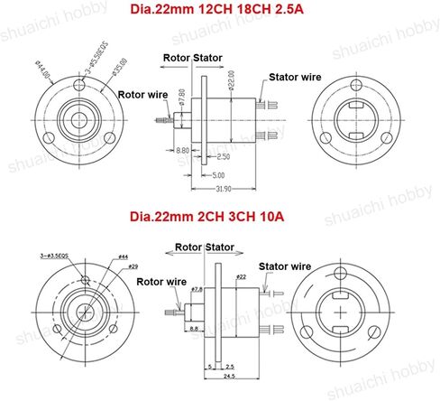 1 PCS Diameter 6/8/12/22mm Rotary Joint mini Slip Ring 2/4/6/12/18/24CH 1A-20A Remote Control Drone Signal Cabin Conductive Slip Ring(HM-012-2CH 5A) in Saudi Arabia