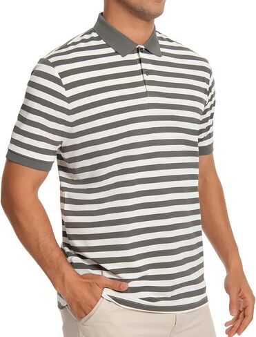 قميص الجولف الرجالي الأكمام قصيرة الأكمام مخططة DRI FIT الرطوبة الفتل القمصان البولو البيضاء للرجال رفيع in Kuwait