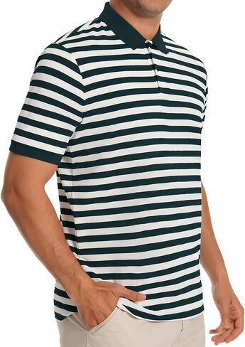 قميص الجولف الرجالي الأكمام قصيرة الأكمام مخططة DRI FIT الرطوبة الفتل القمصان البولو البيضاء للرجال رفيع in Kuwait
