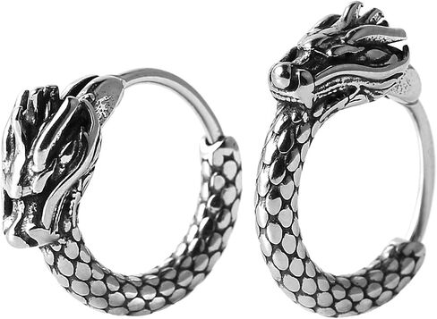 Hzman Men Women 2pcs Punk Rock Silver Dragon Stainless Steel Soundored Round Action Earrings Gift (Dragon Head) in Saudi Arabia