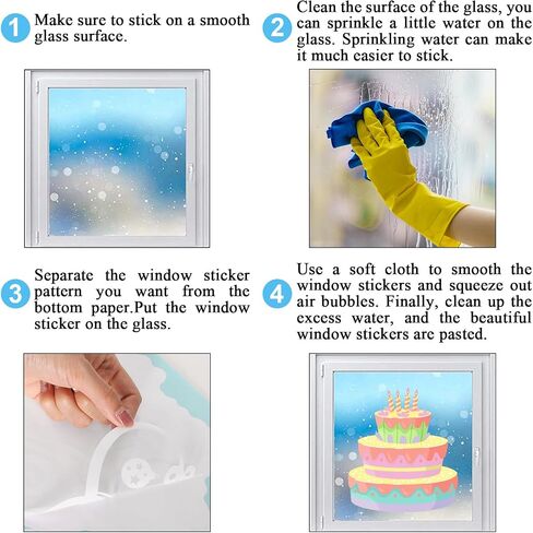Whaline 6 Sheet Happy Birthday Window Clings Pastel Birthday Cake Balloon Reusable Window Decals for Home School Party Supplies Glass Decor in Saudi Arabia