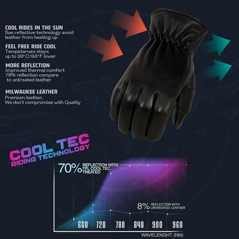 Milwaukee Leather MG7596 Men's Black Leather Motorcycle Rider Unlined Gloves w/Cool-Tec Leather Treatement in Saudi Arabia