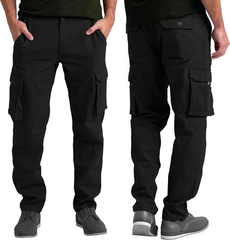 Mens Cargo Stretch Pants Premium Relaxed Fit Straight Outdoor Workout Regular Fit Pants with Pockets in Kuwait