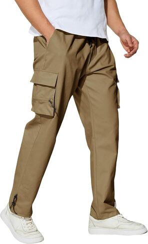 Men's Cargo Pants with Pockets Cotton Outdoor Elastic Waist Hiking Pants Casual Baggy Jogger Sweatpants in Kuwait