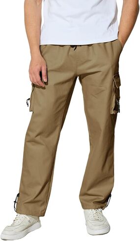 Men's Cargo Pants with Pockets Cotton Outdoor Elastic Waist Hiking Pants Casual Baggy Jogger Sweatpants in Kuwait