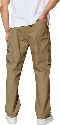 Men's Cargo Pants with Pockets Cotton Outdoor Elastic Waist Hiking Pants Casual Baggy Jogger Sweatpants in Kuwait
