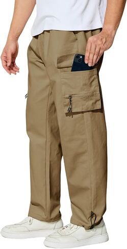 Men's Cargo Pants with Pockets Cotton Outdoor Elastic Waist Hiking Pants Casual Baggy Jogger Sweatpants in Kuwait