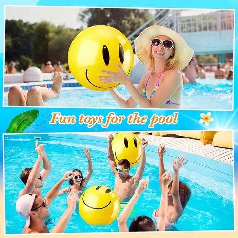 12 Pcs Smile Inflatable Beach Balls 12 Inch Summer Beach Pool Party Balls Toys Bulk Yellow Smile Face Water Balls for Summer Vacation Swimming Pool Games Birthday Party Favors in Saudi Arabia