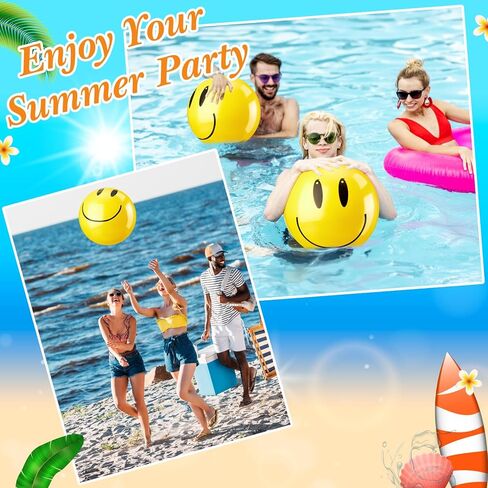 12 Pcs Smile Inflatable Beach Balls 12 Inch Summer Beach Pool Party Balls Toys Bulk Yellow Smile Face Water Balls for Summer Vacation Swimming Pool Games Birthday Party Favors in Saudi Arabia