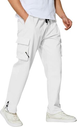 Men's Cargo Pants with Pockets Cotton Outdoor Elastic Waist Hiking Pants Casual Baggy Jogger Sweatpants in Kuwait