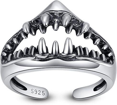 Praymos 925 Sterling Silver Snake/Shark Rings حلقة مفتوحة قابلة للتعديل للنساء مع مربع المجوهرات حجم 7-9 in Kuwait