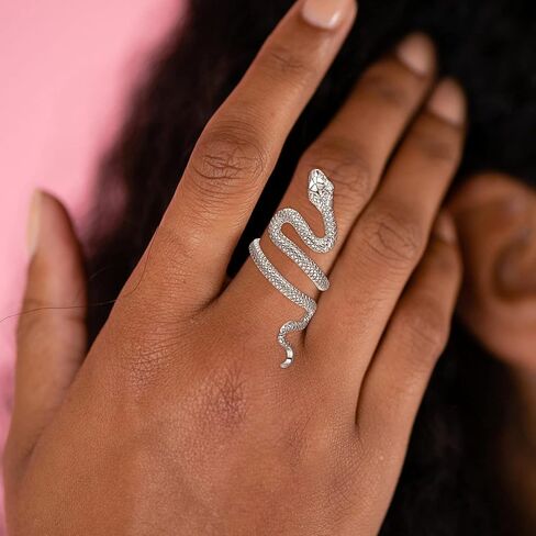 Praymos 925 Sterling Silver Snake/Shark Rings حلقة مفتوحة قابلة للتعديل للنساء مع مربع المجوهرات حجم 7-9 in Kuwait