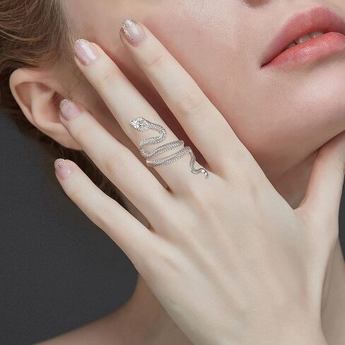 Praymos 925 Sterling Silver Snake/Shark Rings حلقة مفتوحة قابلة للتعديل للنساء مع مربع المجوهرات حجم 7-9 in Saudi Arabia