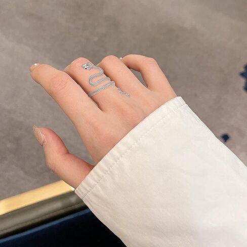 Praymos 925 Sterling Silver Snake/Shark Rings حلقة مفتوحة قابلة للتعديل للنساء مع مربع المجوهرات حجم 7-9 in Saudi Arabia
