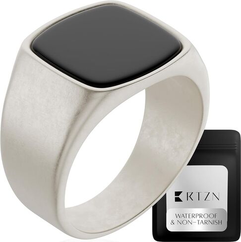 RTZN® Signet Rings for Men — Premium Oxidized Stone Ring for Mens — Black Onyx/Lapis Lazuli/Turquoise Ring for Men — 100% Waterproof & Non Tarnish Mens Stainless Steel Rings (SIZE: 6-12) in Kuwait