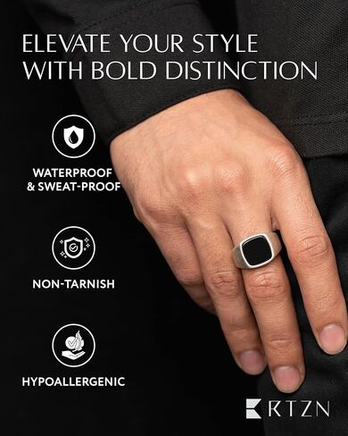 RTZN® Signet Rings for Men — Premium Oxidized Stone Ring for Mens — Black Onyx/Lapis Lazuli/Turquoise Ring for Men — 100% Waterproof & Non Tarnish Mens Stainless Steel Rings (SIZE: 6-12) in Kuwait