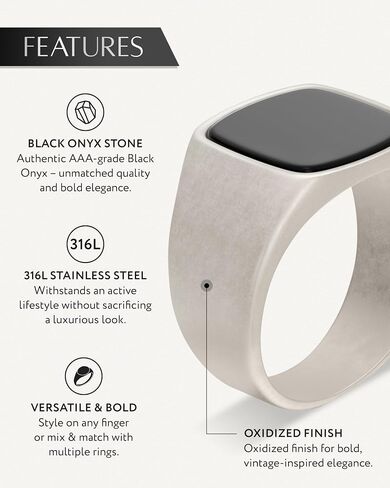 RTZN® Signet Rings for Men — Premium Oxidized Stone Ring for Mens — Black Onyx/Lapis Lazuli/Turquoise Ring for Men — 100% Waterproof & Non Tarnish Mens Stainless Steel Rings (SIZE: 6-12) in Kuwait