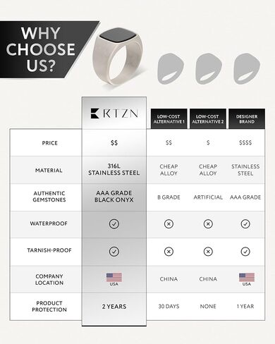 RTZN® Signet Rings for Men — Premium Oxidized Stone Ring for Mens — Black Onyx/Lapis Lazuli/Turquoise Ring for Men — 100% Waterproof & Non Tarnish Mens Stainless Steel Rings (SIZE: 6-12) in Kuwait